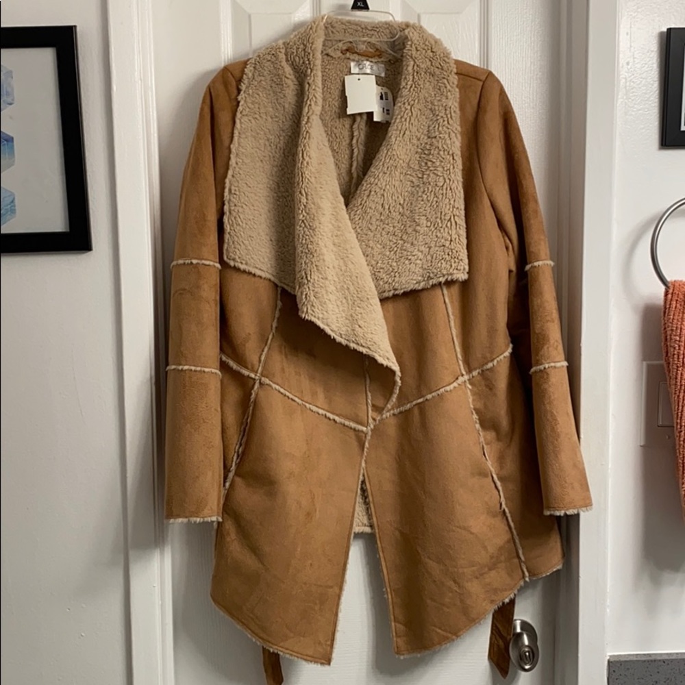 NWT Furry Sherpa Shearling Suede Fall Coat
